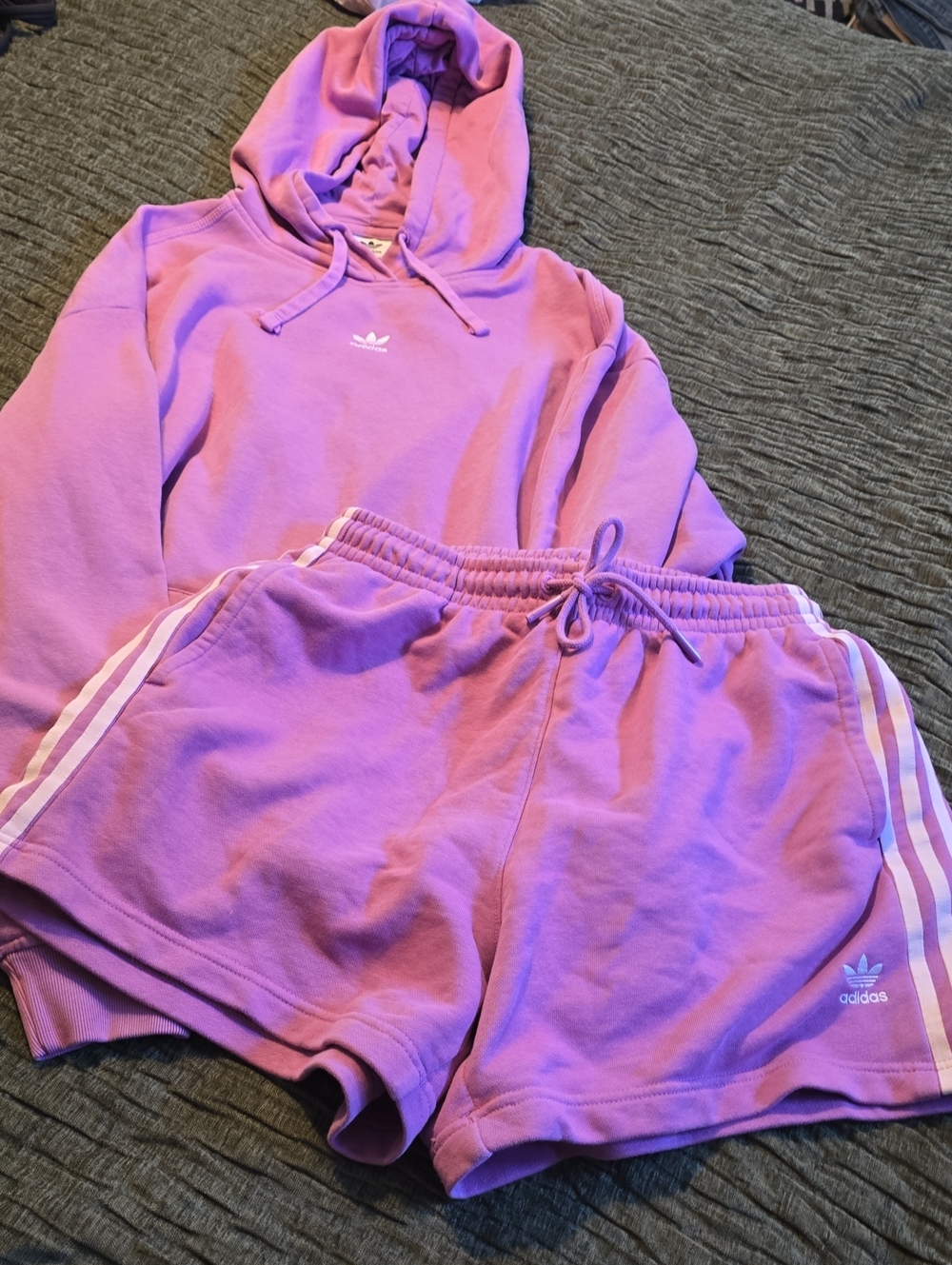 adidas Lavender Athletic Drawstring Shorts & Hoodie Set Still Brand New Medium